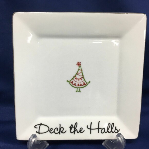 St Nicholas Tis The Season Deck The Halls Christmas White Square Plate - Picture 5 of 7